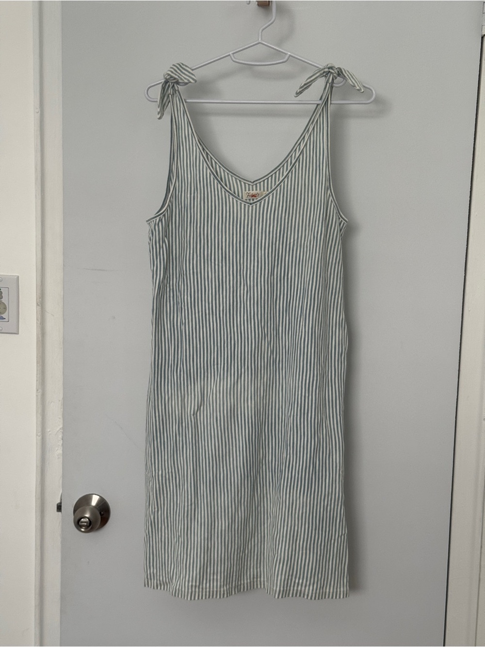 Faherty Blue and White Striped Tie-Shoulder Tank Dress